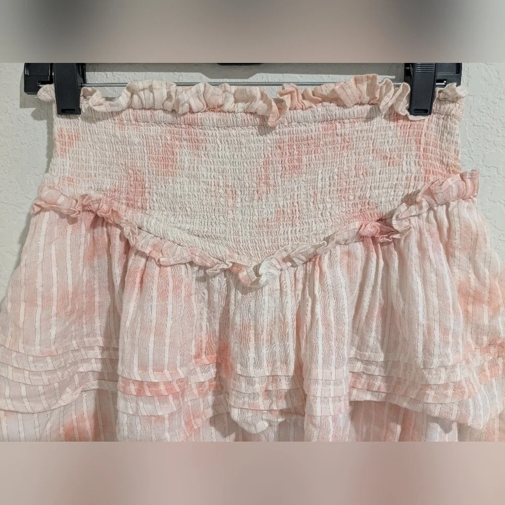 Cleobella Pink Tie-Dye Organic Cotton Smocked Tiered Ruffle Amber Mini Skirt